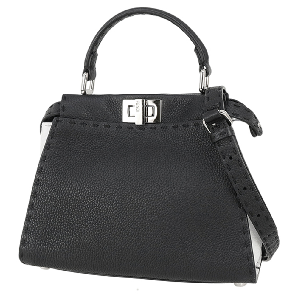 Fendi Peekaboo Iconic Selleria Handbag Shoulder Bag Black White